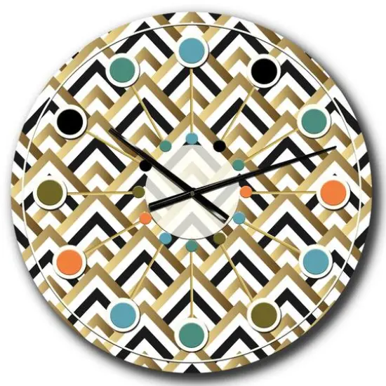 Designart 'Gold Black And White Triangle Mid-Century Modern Wall Clock {1}