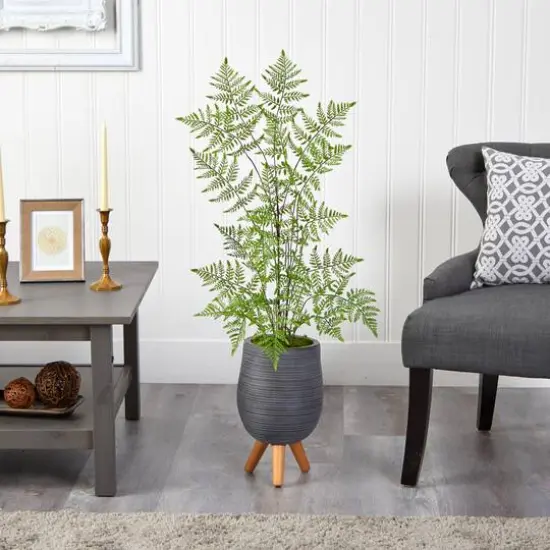 3ft. Ruffle Fern Tree in Gray Planter with Stand {4}