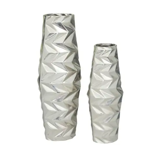 Silver Aluminum Modern Vase, Set of 2" 20", 15" {1}