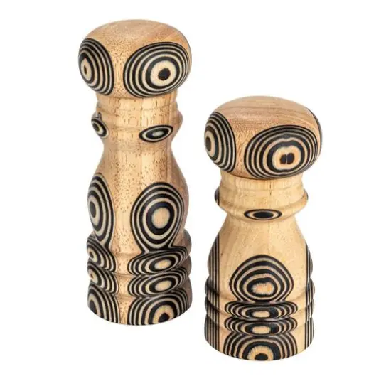 Hello Honey® Natural & Black Inlaid Circles Wood Salt & Pepper Mills Set {1}