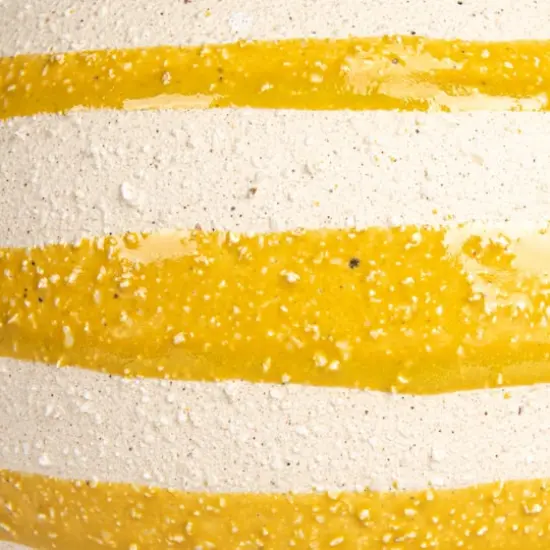 Hello Honey&reg; 5.25" Yellow & White Striped Stoneware Vase with Sphere Shape & Footed Base {7}