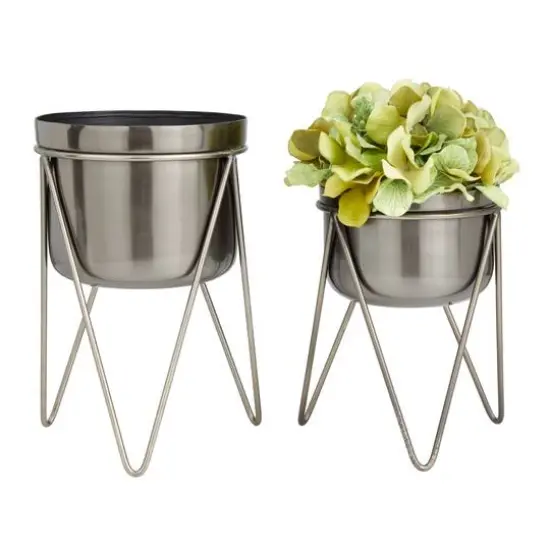 Silver Modern Planter, Set of 2" 7", 7" {6}