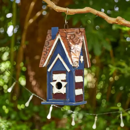Glitzhome&reg; 12.25" Patriotic Distressed Wood Villa Birdhouse {3}