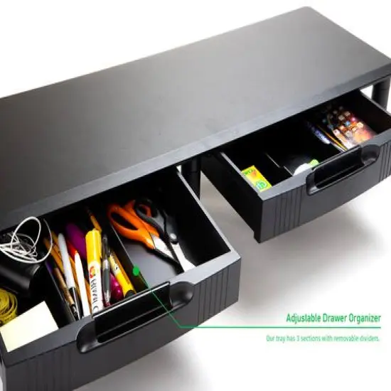 Mind Reader Black Large Dual Monitor Drawer Stand {9}