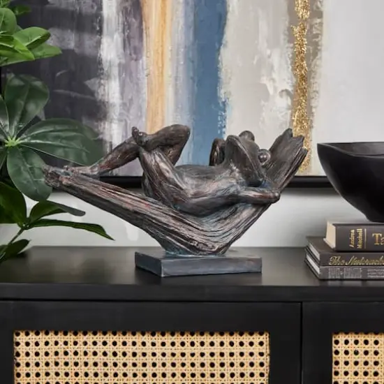 16" Bronze Frog Patina Relaxing Sculpture {3}