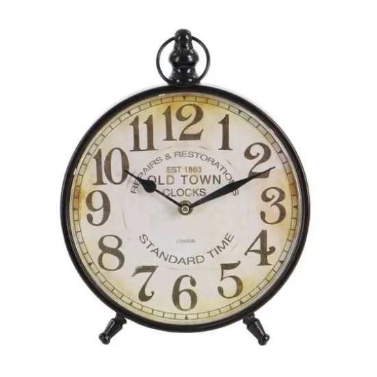 12" Wide Round Vintage Black Metal Clock Set {6}
