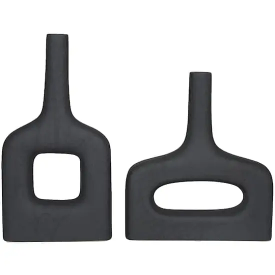 CosmoLiving by Cosmopolitan Black Ceramic Donut Shaped Vase Set of 2 16", 13" {1}