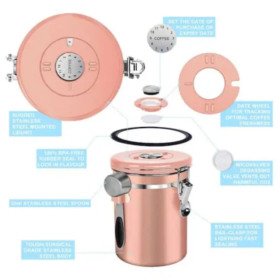 NEX&trade; 22oz. Airtight Stainless Steel Coffee Canister Rose Gold {6}