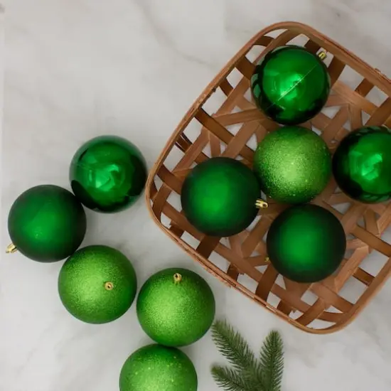 12ct. 4" 4-Finish Green Shatterproof Ball Ornaments {3}