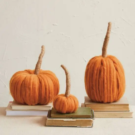 Hello Honey&reg; 14" Orange Wool Pumpkin with Jute Wrapped Stem {3}