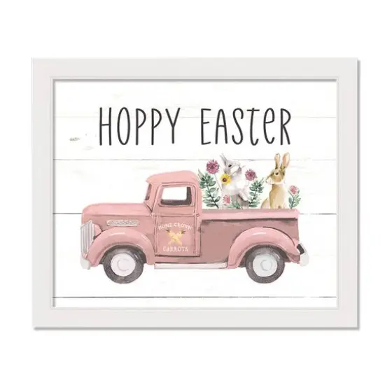 Hoppy Easter Truck 20" x 16" White Framed Print Under Plexiglass {1}