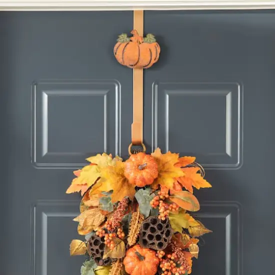 Glitzhome&reg; 14" Fall Metal Acorn, Leaf & Pumpkin Wreath Hanger Set {5}