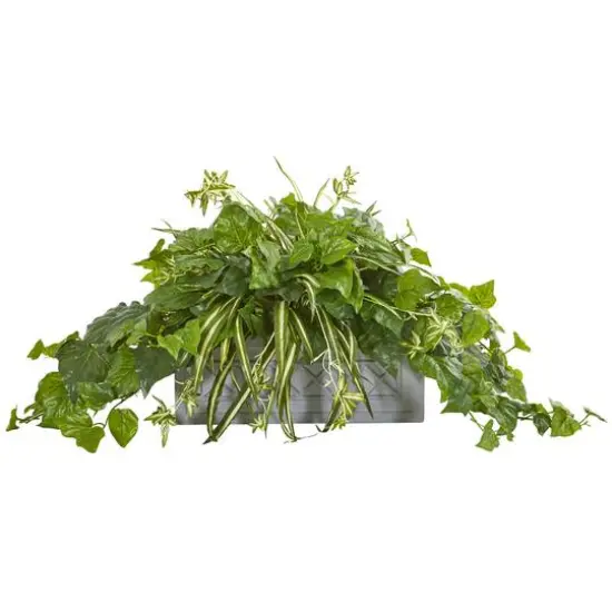 21" London Ivy & Spider Artificial Plant in Stone Planter {1}