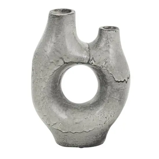 Gray Paper Mache Abstract Circular Vase with Dual Openings {6}