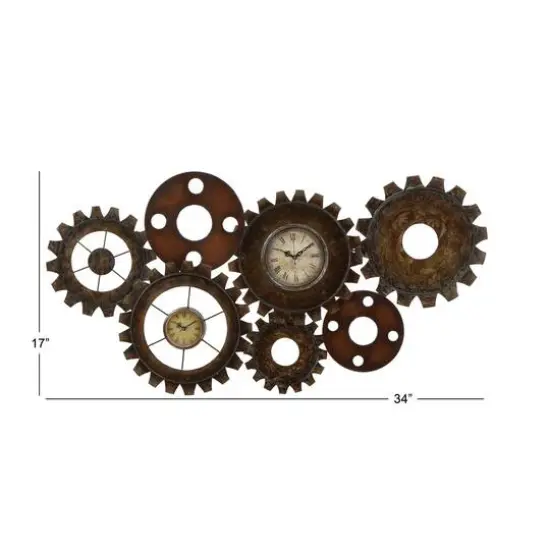 Brown Industrial Metal Wall Clock {7}