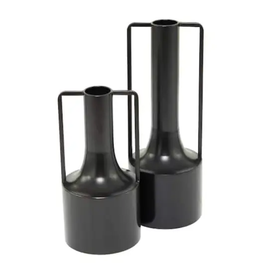 Black Metal Vase with Handles Set of 2 16", 12" {3}