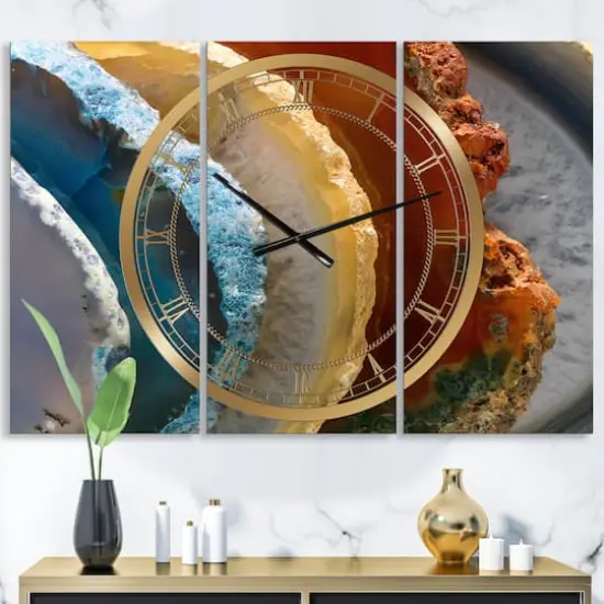 Designart Fashion Mineral Slice XV 3 Panel Large Wall Clock {3}