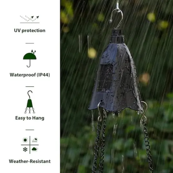 Glitzhome&reg; 30" Black Solar Lighted Hanging Plastic Planters, 2ct. {7}