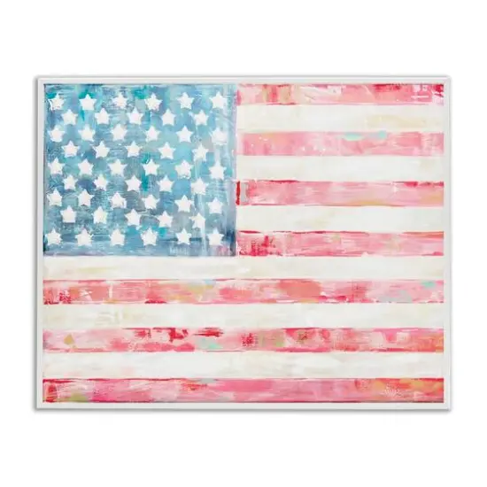 Stupell Industries Patriotic Brushed Flag Framed Giclee Art White {1}