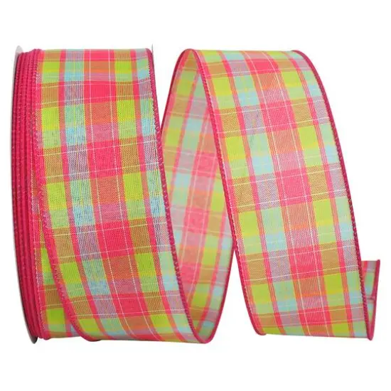 Reliant 2.5" x 50yd. Wired Bright Pink Plaid Ribbon {1}