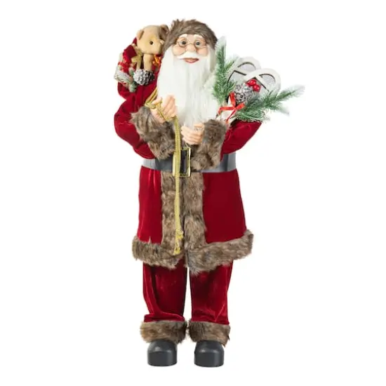Glitzhome&reg; 35.5" Faux Fur Traditional Christmas Santa Figurine {7}