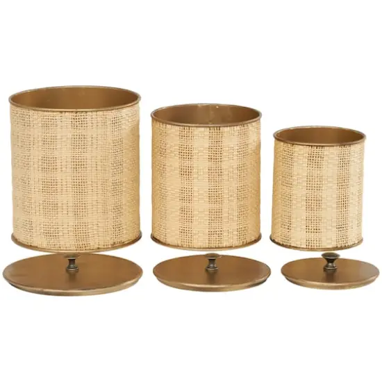 Beige & Gold Woven Paper Decorative Jar Set {5}