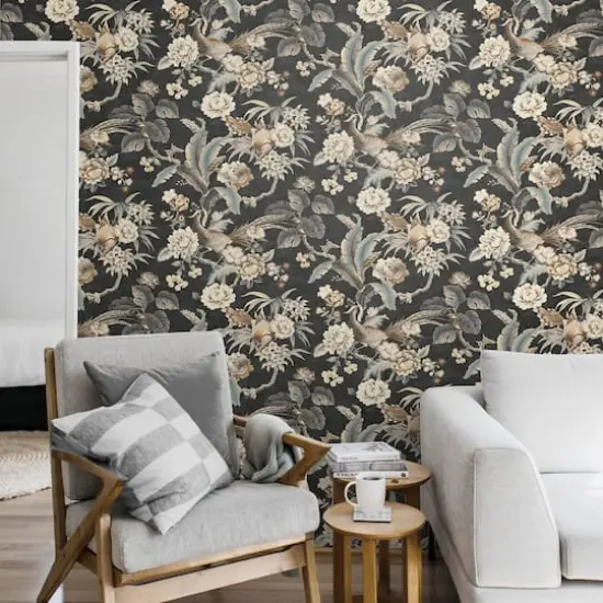 Surface Style Passerine Pavilion Peel & Stick Wallpaper Charcoal {4}