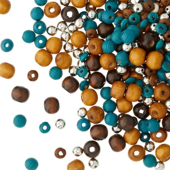 Craft Brown & Turquoise Mixed Wooden Beads by Bead Landing&trade; {1}