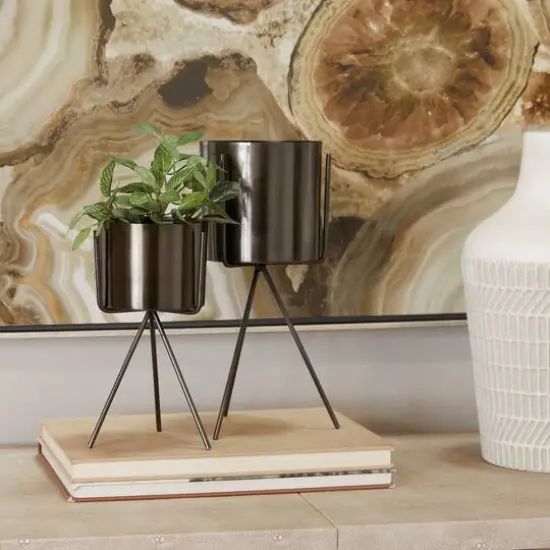 Dark Grey Contemporary Planter, Set of 2" 12", 9" {9}