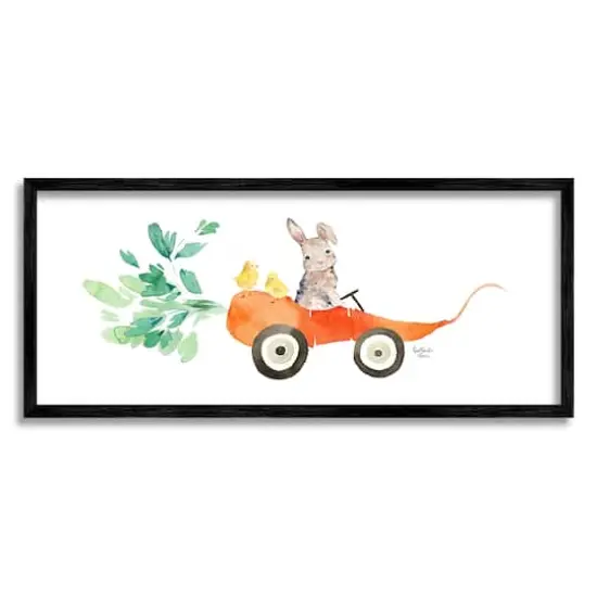 Stupell Industries Spring Rabbit Chicks Riding Seasonal Carrot Wagon Framed Giclee Art Black {1}