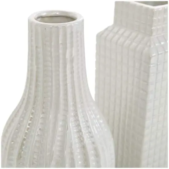 8" Cream Ceramic Geometric Textured Vase Set {4}
