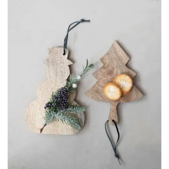 Hello Honey&reg; 10" Snowman Shaped Mango Wood Cheese Cutting Board with Leather Tie {3}