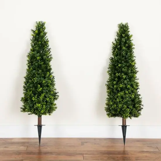 4ft. UV Resistant Artificial Boxwood Plant with Integrated Ground Stake (Indoor/Outdoor) - Set of 2 {6}