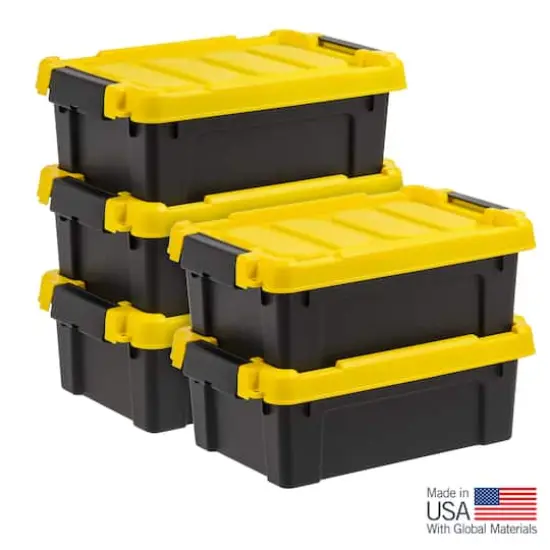 IRIS&reg; 13.3qt. Black Store-It-All Utility Totes with Yellow Buckle Lids, 5ct. {4}