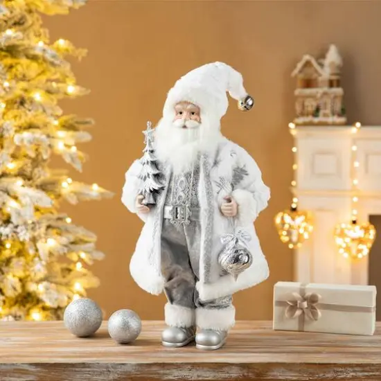 Glitzhome&reg; 18" Faux Fur Christmas Frosty Santa Figurine {3}