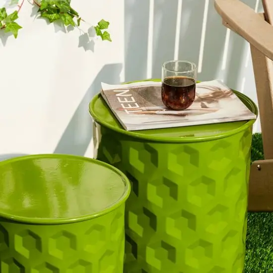 Glitzhome&reg; Multifunctional Embossed Honeycomb Texture Metal Garden Stool Set Green {7}