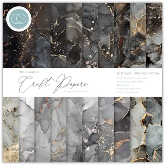 Craft Consortium Ink Drops Monochrome Double-Sided Paper Pad, 6" x 6" {1}