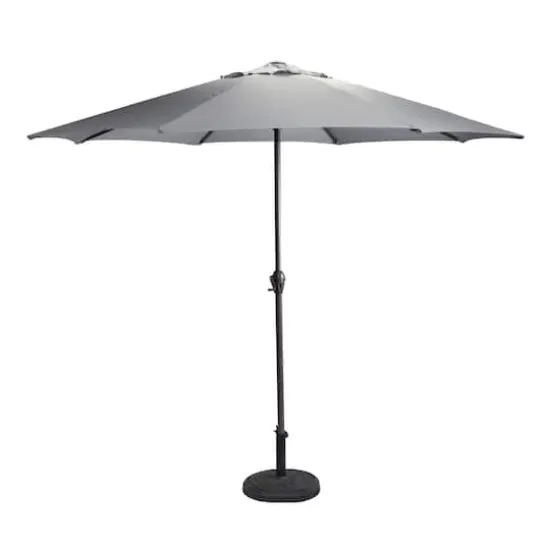 9ft. Outdoor Patio Market Umbrella with Hand Crank & Tilt Gray/Brown {1}