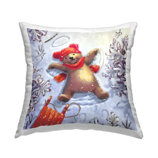 Stupell Industries Snow Angel Bear Smiling Winter Throw Pillow {1}