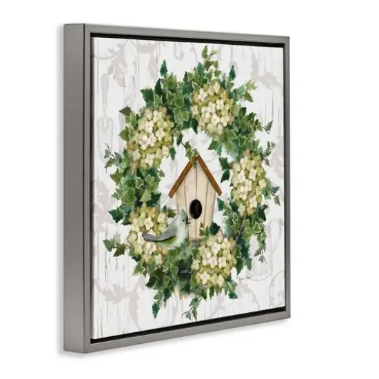 Stupell Industries Spring Birdhouse Wreath Floater Framed Art Gray {4}