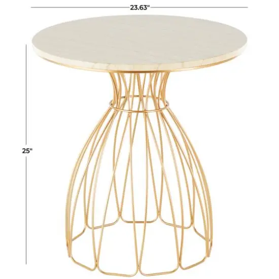 25" Gold Metal Flower Inspired Accent Table with Cream Marble Tabletop {8}