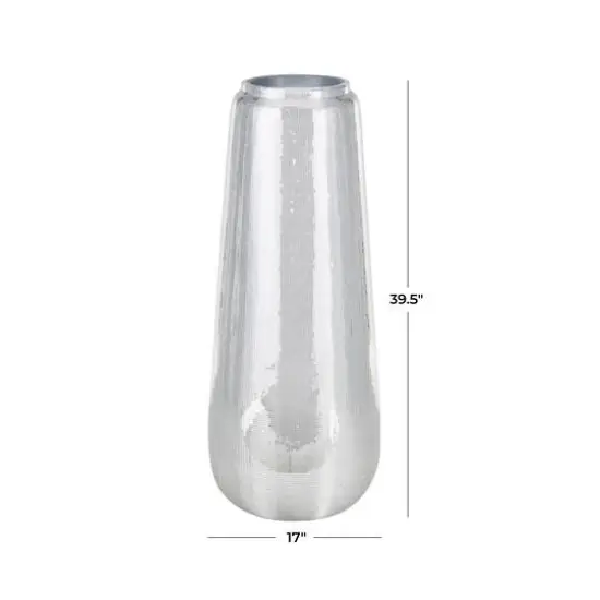 40" Silver Fiberglass Mosaic Floor Vase with Blue Interior, {8}