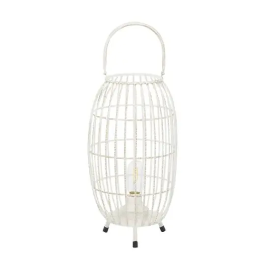White Iron Modern Candle Holder Lantern, 16" x 9" x 9" {1}