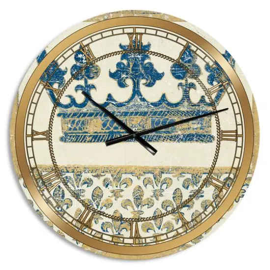 Designart 'Fleur De Lis Gold Crown Glam Wall Clock {1}