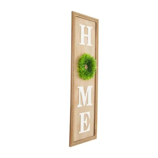 3.5ft. Light Brown Decorative Sign with Beaded Frame and Green Wreath {3}