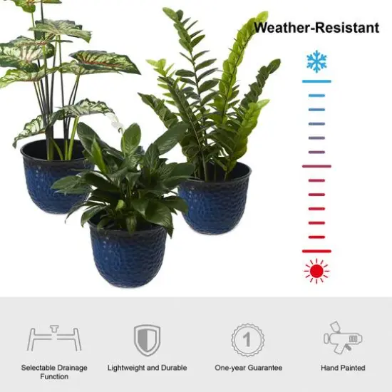 Glitzhome® 11.75" Honeycomb Textured Cobalt Blue Faux Ceramic Plastic Planters, 3ct. {8}