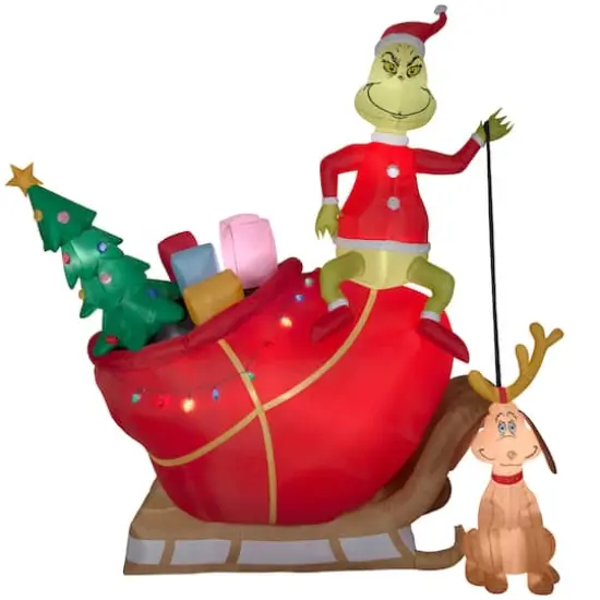 12ft. Airblown&reg; Inflatable Grinch & Max in Sleigh Colossal Scene {1}