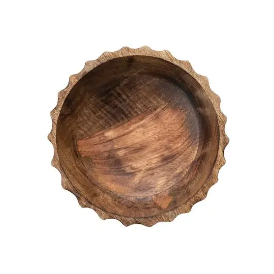 Hello Honey&reg; 9.5" Burnt Finish Hand-Carved Mango Wood Footed Bowl with Scalloped Edge {5}
