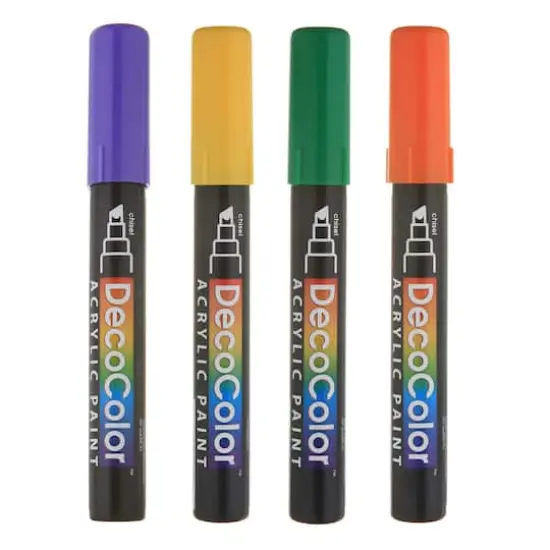 DecoColor&reg; Violet, Yellow, Green, & Orange Chisel Tip Acrylic Paint Marker Set {4}
