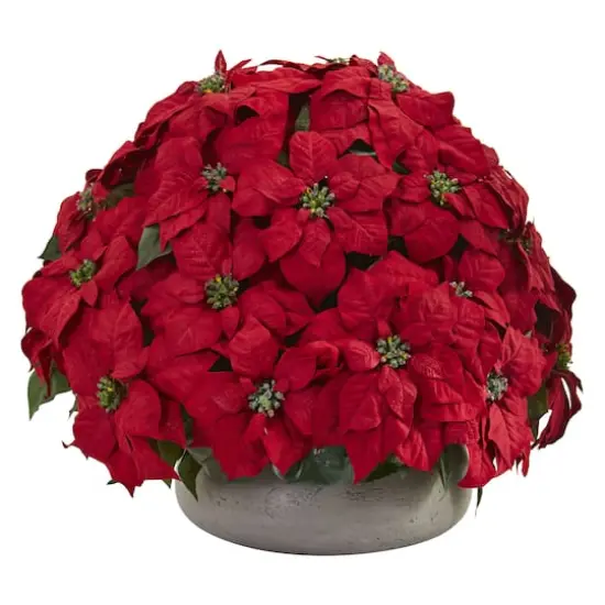 24" Large Poinsettia Artificial Plant in Stone Planter {1}